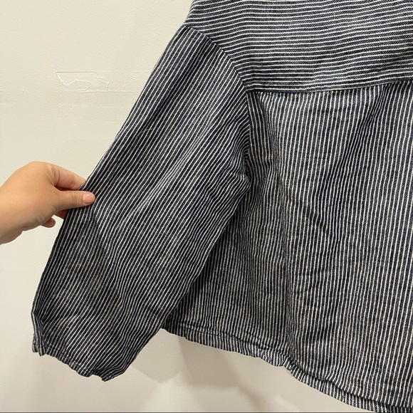 Alternative Button Front Oversized Tie-Front Stripe Top Oversized Lagenlook M - Picture 10 of 13